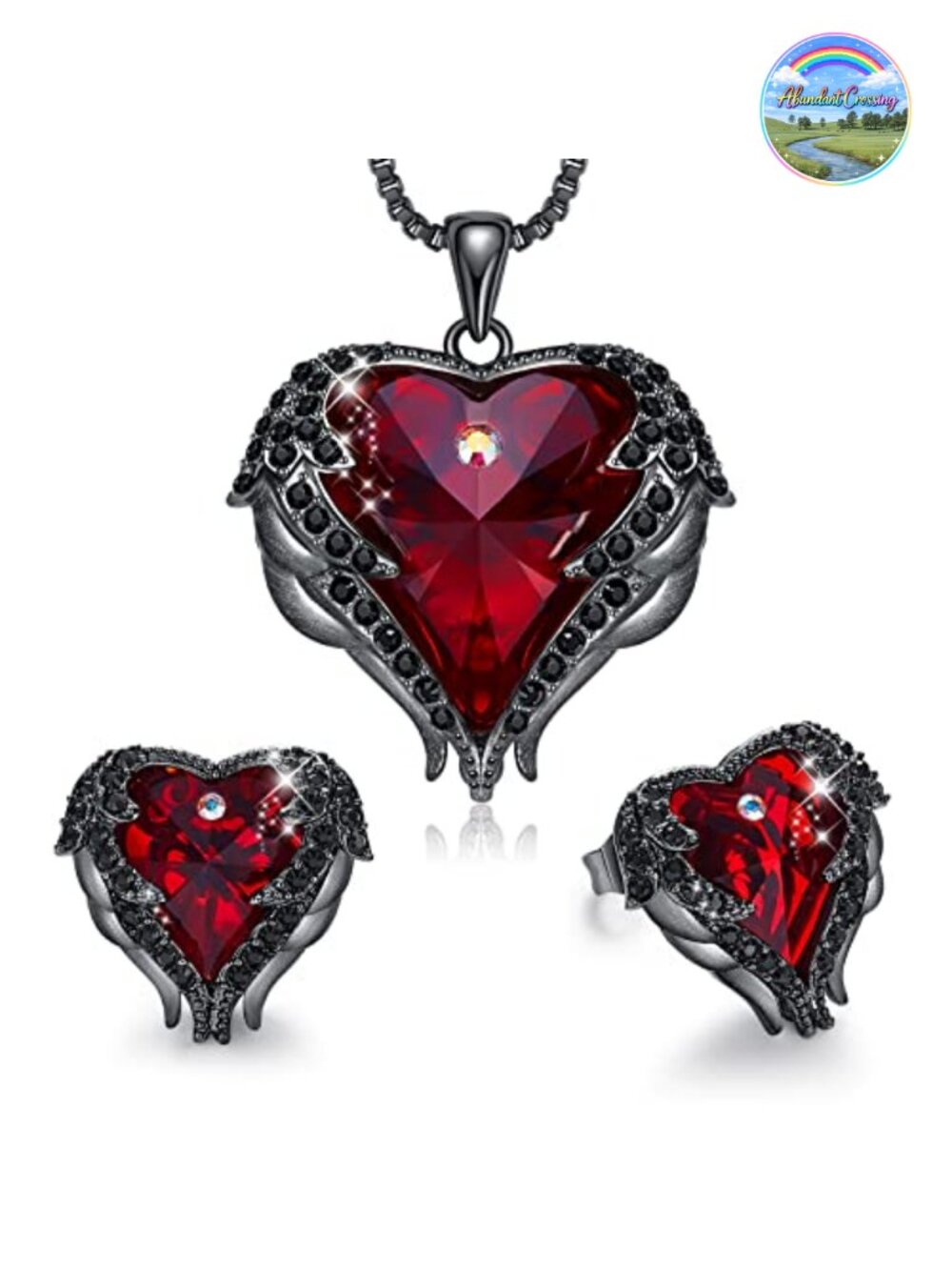 Heart Pendant Necklace & Earrings Jewelry Set - Rhodium Plating